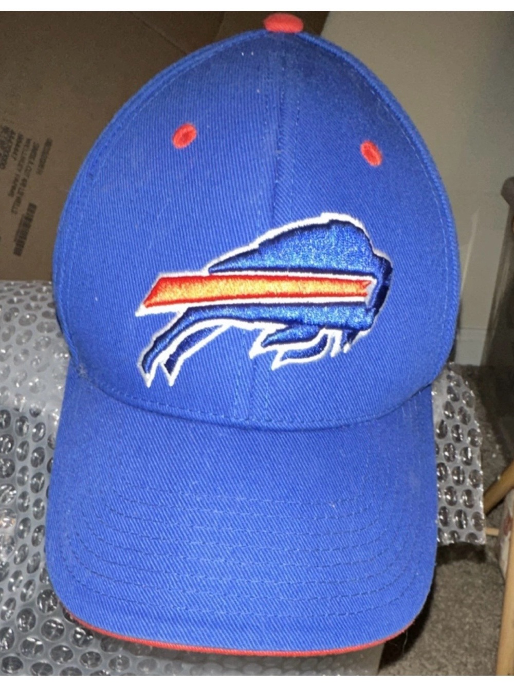 NFL Team Apparel Blue and Red Baseball Cap Interior
